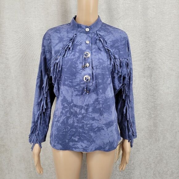 Ozark Mountain Jean Western Maxi Skirt Top Set Blue Fringe Concho Matching Set - Picture 9 of 16